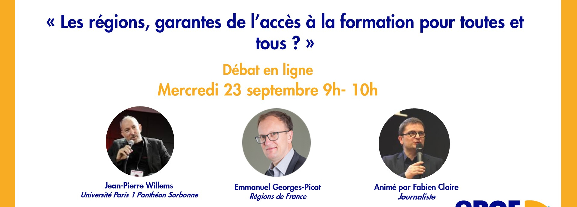 Illustration de l'article : Mercredi 23 septembre 2026 – 9h – 4ème débat en ligne de la CPOF